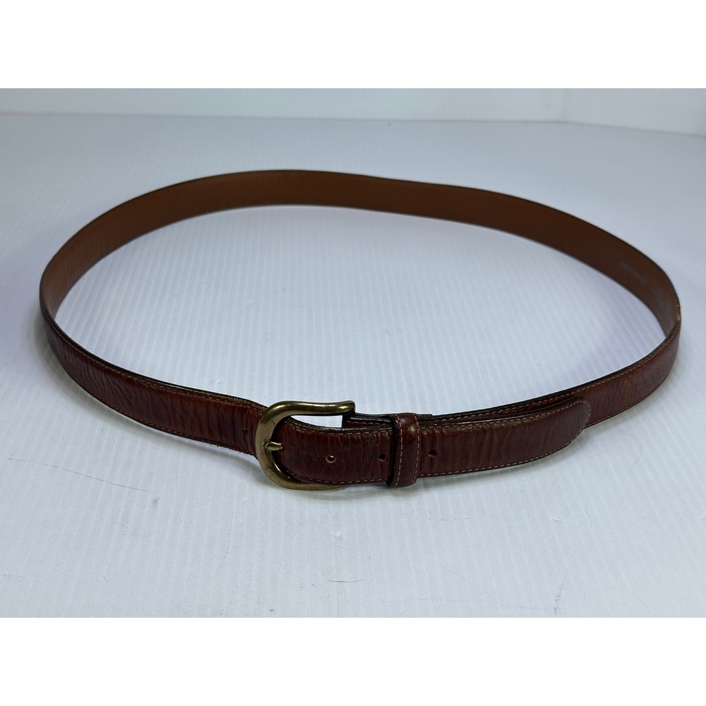 LL Bean Mens Brown Full Grain Leather Belt Brass Buckle 46 246374 Made in USA
